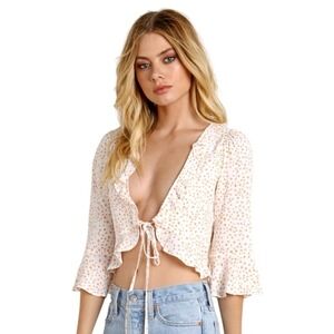 For Love and Lemons Cropped Tie Top Small White Gold Star Print Feminine Dainty
